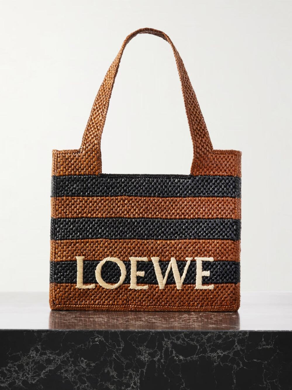 LOEWE Paula's Ibiza Medium Embroidered Striped Raffia Tote - OS